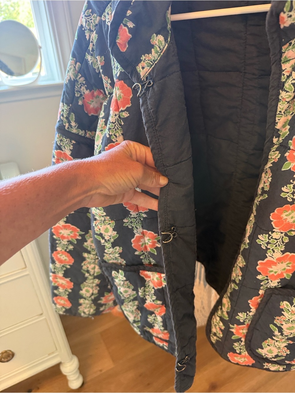 Free People Black Quilted Jacket with Coral & Cream Floral Print - Picture 9 of 10